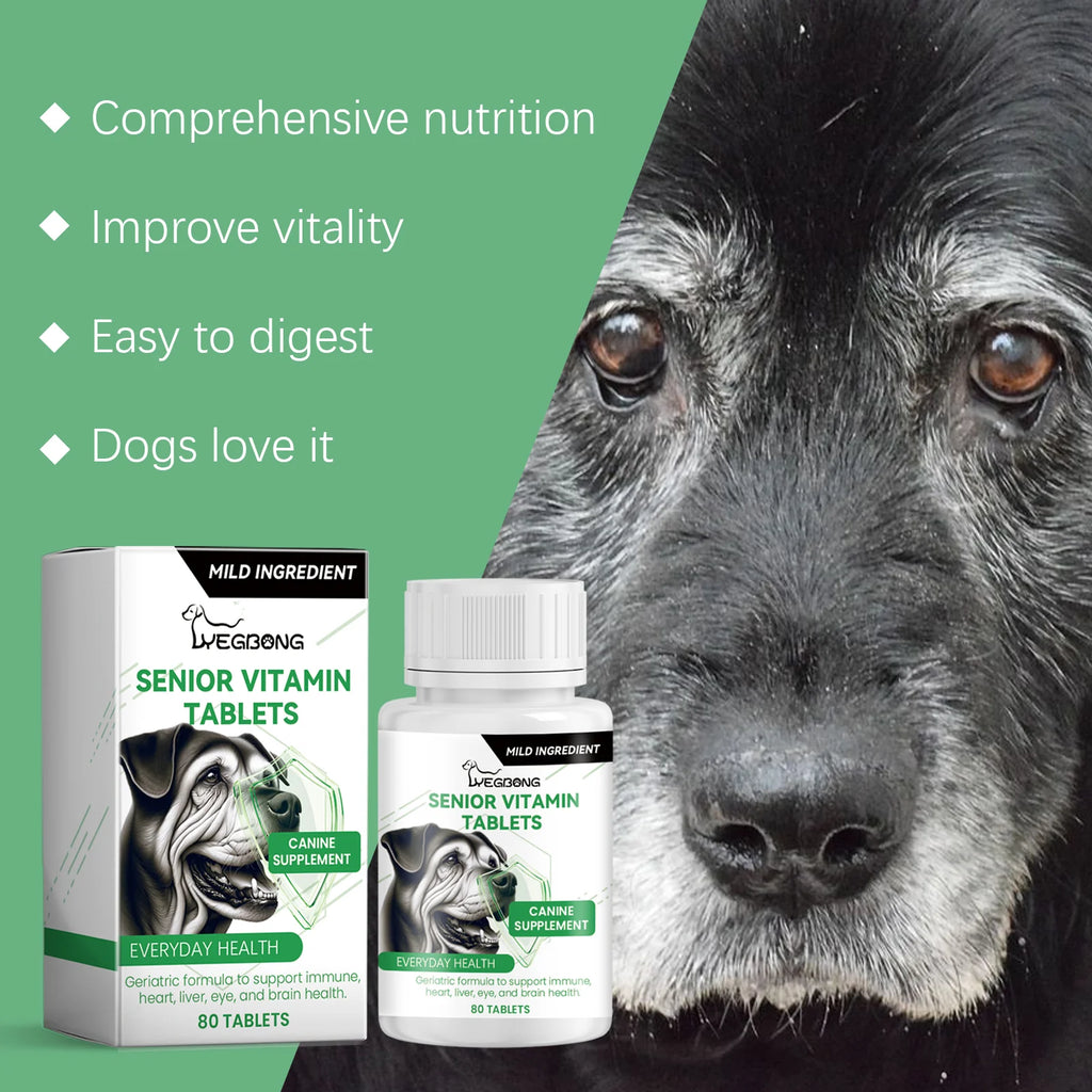 Senior Dog Multivitamin – 80 Chewable Tablets for Older Dogs