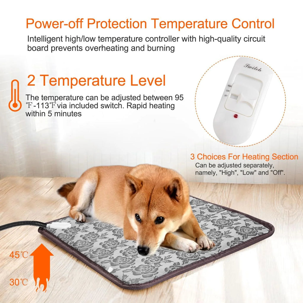 Heated Dog Pad – Adjustable Warming Mat with Chew-Resistant Cord, 17.7 x 17.7 in