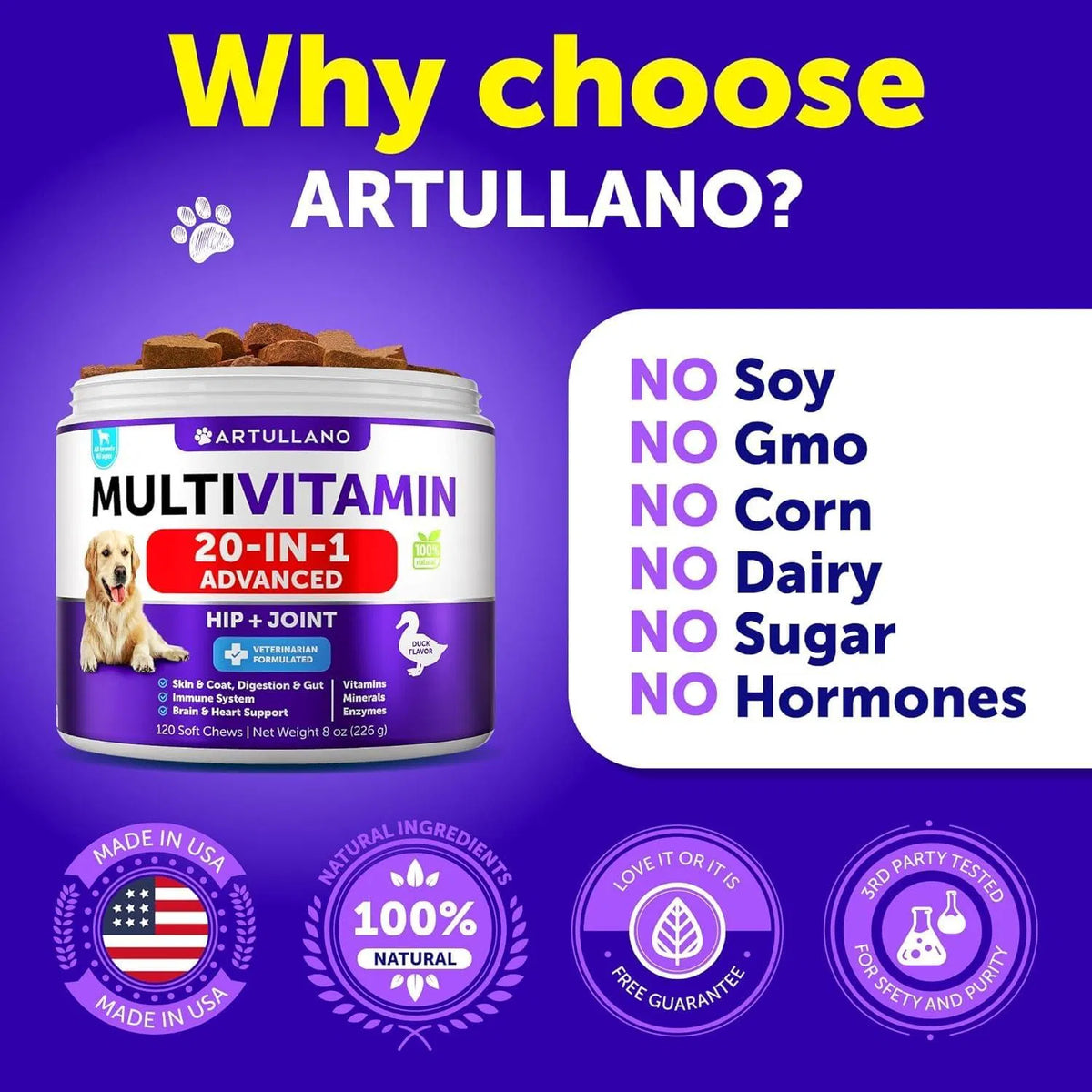 Glucosamine Dog Chews – 20-in-1 Multivitamin with Probiotics & Omega-3, 120 Chews