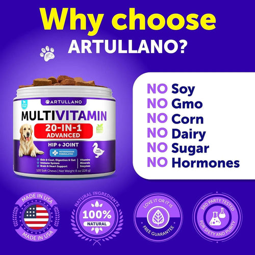 Glucosamine Dog Chews – 20-in-1 Multivitamin with Probiotics & Omega-3, 120 Chews