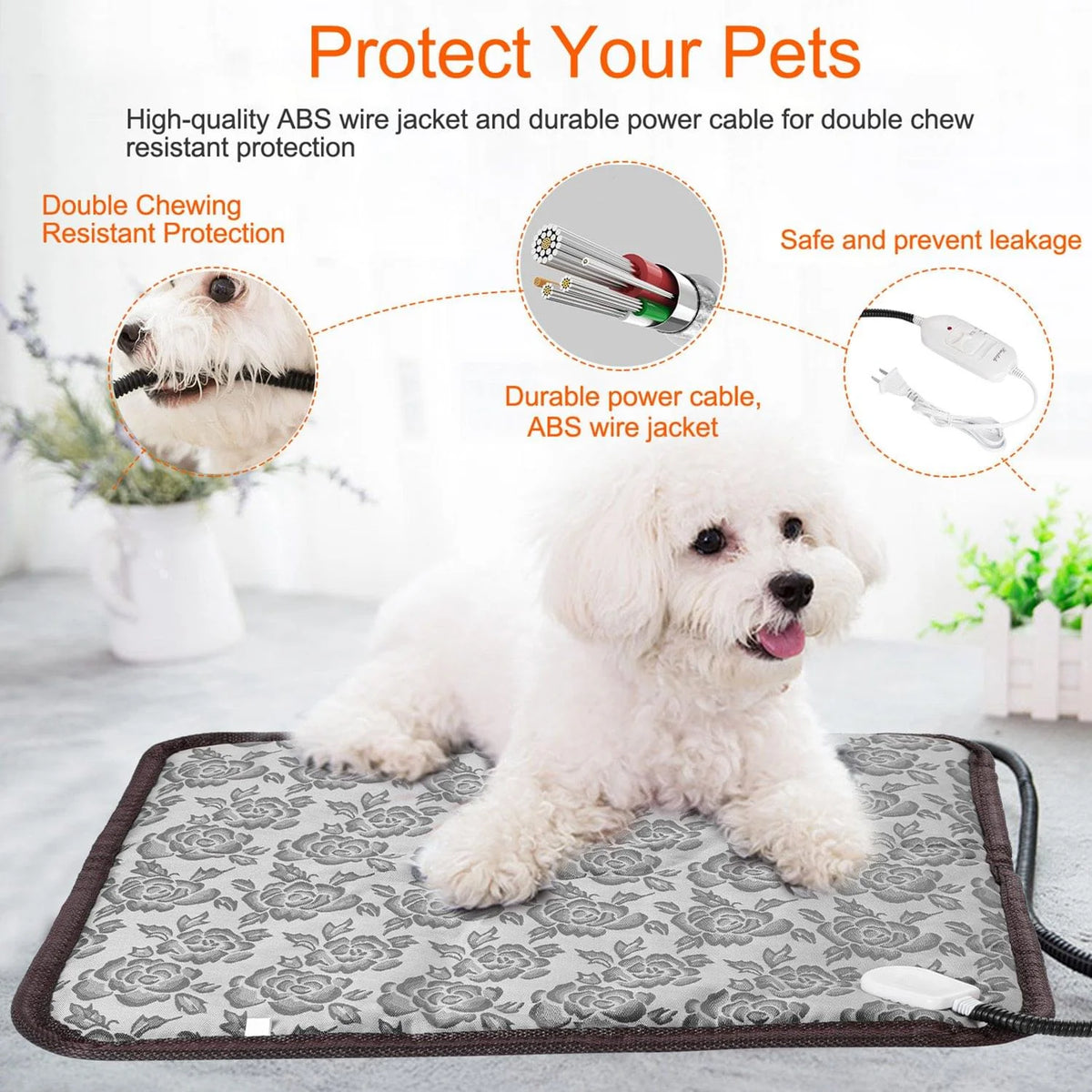 Heated Dog Pad – Adjustable Warming Mat with Chew-Resistant Cord, 17.7 x 17.7 in