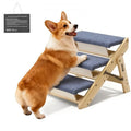 3-Step Wooden Dog Stairs for Bed & Sofa – Foldable, Carpeted Steps, 150 lb Capacity