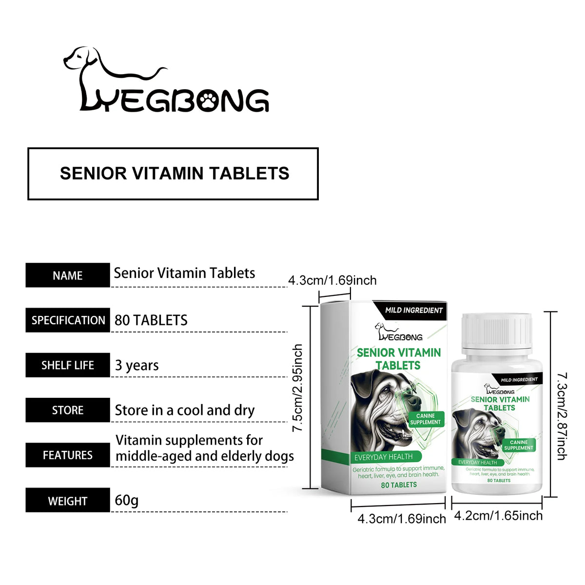 Senior Dog Multivitamin – 80 Chewable Tablets for Older Dogs
