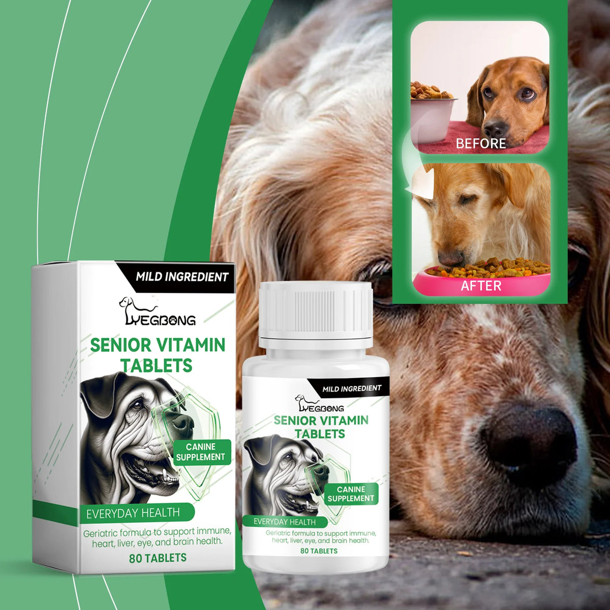 Senior Dog Multivitamin – 80 Chewable Tablets for Older Dogs