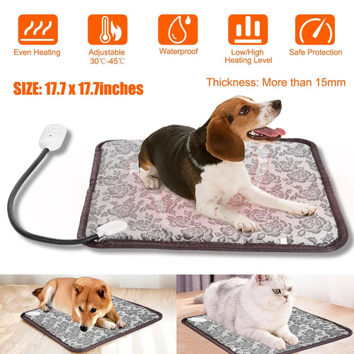 Heated Dog Pad – Adjustable Warming Mat with Chew-Resistant Cord, 17.7 x 17.7 in