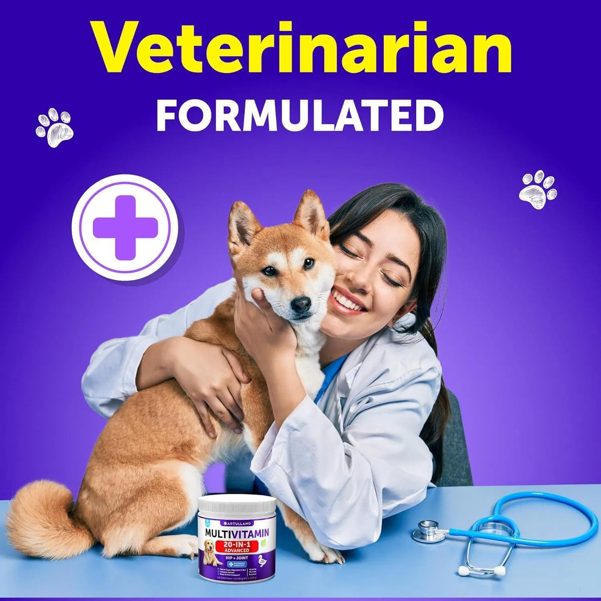 Glucosamine Dog Chews – 20-in-1 Multivitamin with Probiotics & Omega-3, 120 Chews