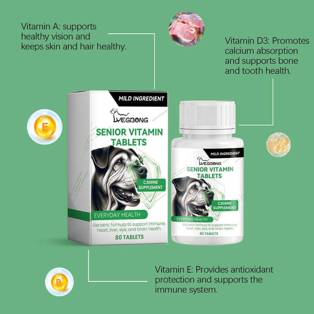 Senior Dog Multivitamin – 80 Chewable Tablets for Older Dogs